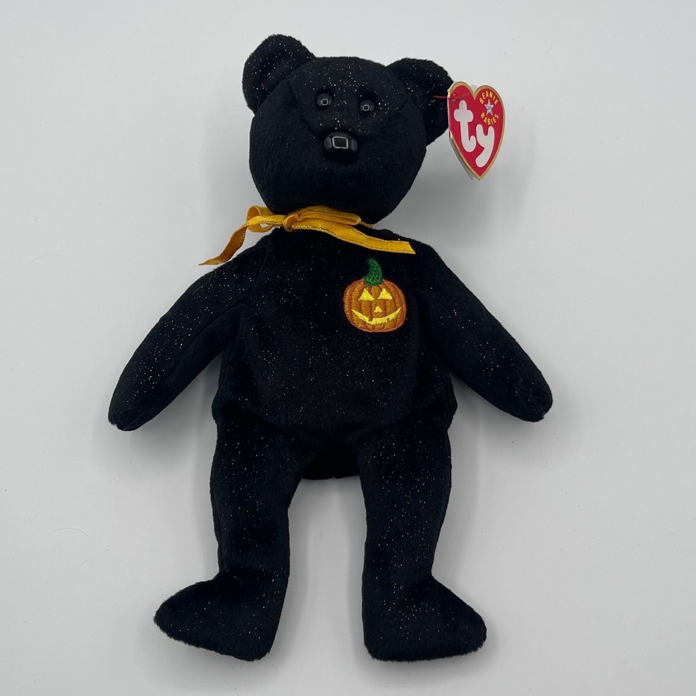 Ty Beanie Babies Haunt the Bear Black Sparkle Halloween Pumpkin Plush 2000 4316